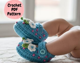 Floral Baby Booties Crochet Pattern, Mary Jane Style (PDF Pattern)