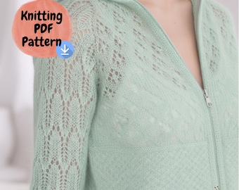 Cottagecore Lace Hoodie Knitting Pattern, Boho Summer Cardigan PDF, Fairycore Romantic Sweater, Airy Mohair Lace Jacket Tut