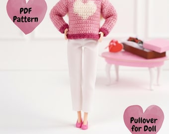 Heart Motif Doll Sweater Crochet Pattern (PDF)
