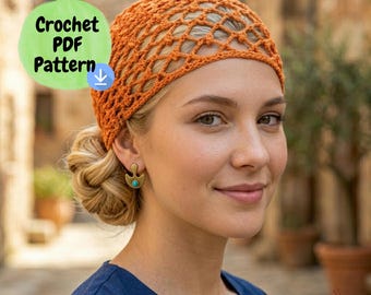Crochet Pattern for Vintage Hair Snood, Retro Mesh Hair Net Pattern PDF, 1970s Style Hair Accessory, Boho Headband Pattern, Instant Download