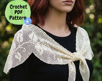 Vintage Filet Crochet Collar Pattern, Antique Lace, Cottagecore Wedding Accessory (PDF Download)