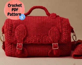 RED Knitting Satchel Bag PDF Pattern, Vintage Crossbody Purse Tutorial