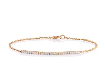 18K Gold Diamond Bar Bracelet | Pave Diamond Bracelet | 18K Solid Gold Bracelet for Women Diamond Fine Jewelry Dainty Bracelet ALAYOF gift