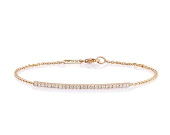 Pulsera de barra de diamantes de oro de 18 quilates / pulsera de diamantes pavimentados / pulsera de oro macizo de 18 quilates para mujer Pulsera de joyería fina de diamantes Pulsera delicada ALAYOF regalo