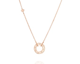 collar de aro mujer oro, diamante Collar de amor delicado, collar de diamantes minimalista de aro, regalo para ella ALAYOF 18K colgante de aro hecho a mano