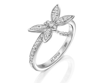 Ring Dragonfly White Gold 18K Diamonds Women Jewelry Natural Luxury Sparkling Couple Unisex Gift ALAYOF dragonfly band