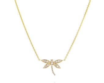 Dragonfly necklace Gold 18K Women Jewelry Natural diamonds Luxury, dragonfly pendant/Unisex Gift /ALAYOF/ dragonfly medium size