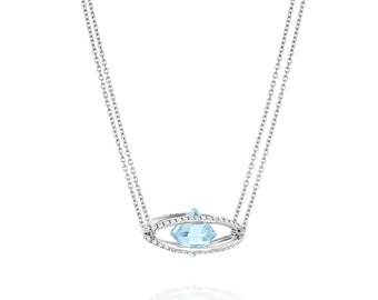 Evil eye necklace Cage Gold 18K Women Jewelry Diamonds Natural gem Luxury Sparkling Unisex Gift ALAYOF Blue Topaz