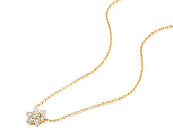 Collar de diamantes de flor de 18 quilates / Collar de diamantes florales de oro / Collar de diamantes florales / Flor de diamantes de ALAYOF regalo joyería fina mediana