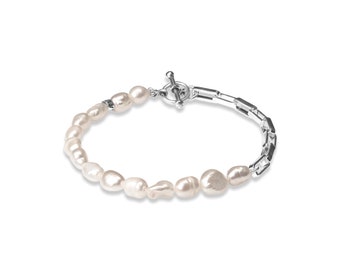 Pearls Bracelet men Sterling Silver 925 handmade Jewelry Natural freshwater Luxury Unisex Gift for men Alayof