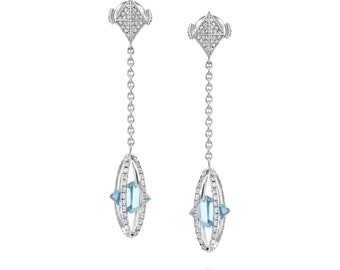 Earrings Cage Diamonds Blue Topaz White Gold 18K Women Jewelry Natural Luxury Sparkling Couple Unisex 5.55 Carats VS+ Gift Alayof