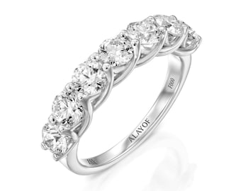 Anillo de boda de diamante único para mujer, corte redondo, banda de media eternidad, anillo de boda, anillo de compromiso de anillo de novia a juego vintage, anillo de compromiso/ALAYOF/regalo