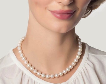 Collar de perlas para mujer, plata de ley 925, joyería hecha a mano, perlas naturales de agua dulce de 8,5 mm, regalo unisex de lujo para hombre Alayof