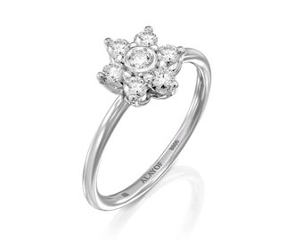 Anillo de flores diamante 18K / Anillo de diamantes de flores, Anillo de diamantes florales / Anillo de diamantes florales / Flor de diamantes minimalista por ALAYOF regalo para ella