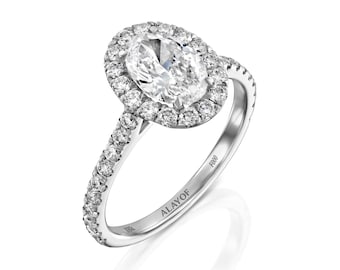Anillo de compromiso ovalado Halo/GIA/anillo de boda/Anillo de forma ovalada/18k/Anillo de promesa Halo/ 1CT-0.30CT/ALAYOF/joyería fina/anillo hecho a mano/banda Halo