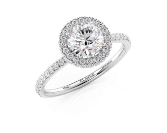 anillo de compromiso Halo/GIA/boda Anillo de forma redonda/18k/Anillo de promesa Halo/1CT-0.30CT/Regalo ALAYOF/joyería fina/anillo hecho a mano/Diamante natural