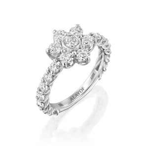 Engagement Ring Flower 18K Gold, Diamond Flower Ring, Flower Engagement Ring, Half eternity ring, ALAYOF gift luxury fine jewelry