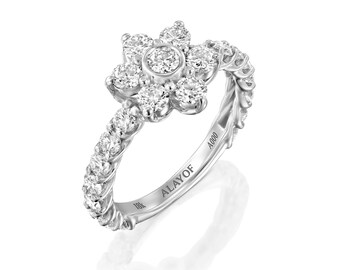 Engagement Ring Flower 18K Gold, Diamond Flower Ring, Flower Engagement Ring, Half eternity ring, ALAYOF gift luxury fine jewelry