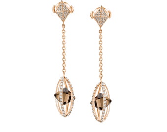 Earrings Cage Diamonds Brown Smoky Rose Gold 18K Women Jewelry Natural Luxury Sparkling Couple Unisex 5.55 Carats VS+ Gift Alayof