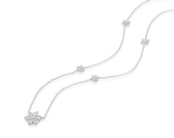 Collar de diamantes de flores de 18 quilates / Collar de diamantes florales de oro / Collar de diamantes florales / Flores de diamantes de ALAYOF regalo joyería fina 5 flores