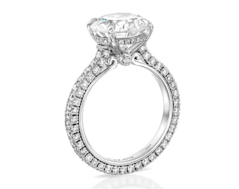 Anillo de compromiso GIA Hidden Halo 1CT-3CT, Pave Ring Round Cut diamante natural / Compromiso Anillo de diamantes / Anillo solitario, ALAYOF regalo boda