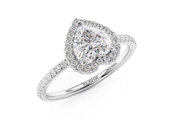 Anillo de compromiso de corazón Halo/GIA/anillo de boda/Anillo en forma de corazón/18k/Anillo de promesa Halo/ 1CT-0.30CT/ALAYOF/joyería fina/anillo hecho a mano/banda Halo