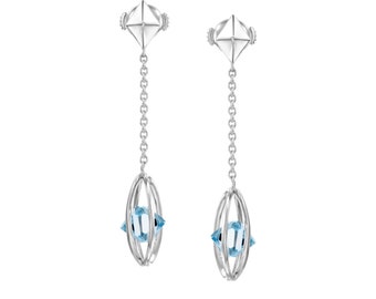 Pendientes Jaula Azul Topacio Oro Blanco 18K Mujer Joyería Lujo Natural Pareja Espumosa Unisex 5.55 Quilates VS+ Regalo Alayof