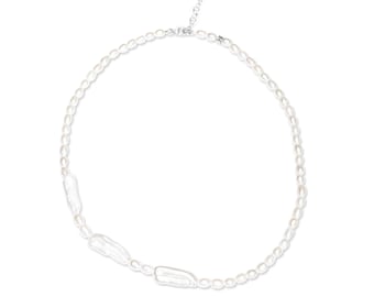 Collar de perlas para hombre, plata de ley 925, joyería hecha a mano, natural de agua dulce Biwa/patata, regalo unisex de lujo para hombre Alayof