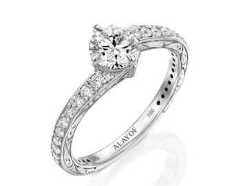 anillo de diamante natural/anillo de compromiso vintage GIA/anillo de boda/18k solitario anillo de promesa/1CT-0.30CT ALAYOF regalo/joyería fina hecha a mano