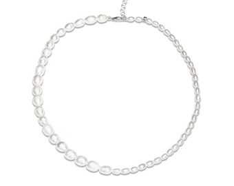 Collar de perlas para hombre, plata de ley 925, joyería hecha a mano, perlas naturales de agua dulce de arroz/patata, regalo unisex de lujo para hombre Alayof