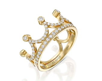 Crown Ring gold diamonds men women 18K Jewelry Natural Diamonds Unisex, gift for her/him, ALAYOF, crown luxury ring, king ring, queen ring