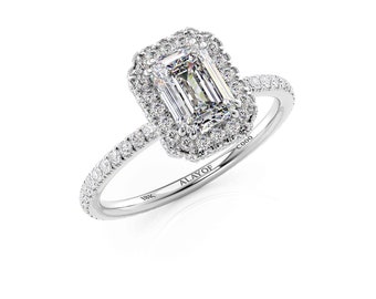 Emerald cut engagement ring Halo/GIA/wedding ring/emerald shape ring/18k/Halo promise ring/ 1CT-0.30CT/ALAYOF gift/fine jewellery handmade