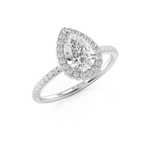 Pear cut engagement ring Halo/GIA/wedding pear shape ring/18k/Halo promise ring/ 1CT-0.30CT/ALAYOF gift/fine jewellery handmade/Natural/gift
