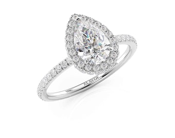Anillo de compromiso de corte de pera Halo/GIA/anillo de boda en forma de pera/18k/Anillo de promesa de Halo/1CT-0.30CT/Regalo ALAYOF/Joyería fina hecha a mano/Natural/regalo