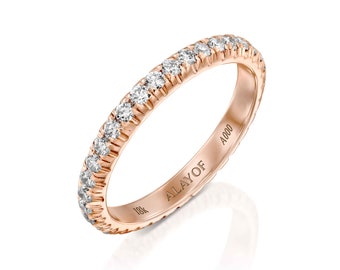 Banda de Pave de Diamante Natural / Anillo de bodas de diamantes Full Eternity de 1,7 mm / Banda de aniversario de diamantes / Anillo de pila de diamantes, oro de 18 quilates ALAYOF regalo