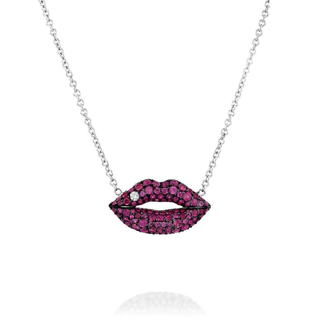 Necklace Lips Gold Diamond 18K Women Men Jewelry Natural Ruby Etsy Canada