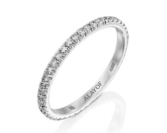 SOLID 18K Mujeres Full Eternity Wedding Band Gold Diamond Wedding Band For Her, Anniversary Ring For Wife, Wedding Ring Band ALAYOF regalo 1.3mm