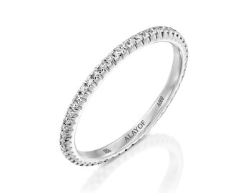 Anillo de diamantes de oro de la eternidad de 18k, anillo de bodas de diamantes, anillo de bodas apilable apilable, anillo de oro delgado regalo unisex ALAYOF Joyería fina