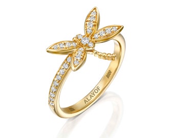 Ring Dragonfly Yellow Gold 18K Diamonds Women Jewelry Natural Luxury Sparkling Couple Unisex Gift ALAYOF dragonfly band