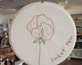 Sweet Pea Embroidery Hoop Wall Art