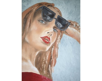 Original oil painting Portrait of a young woman Wall art Female modern Collectible art Best gift 100% Handmade 16x12 inches