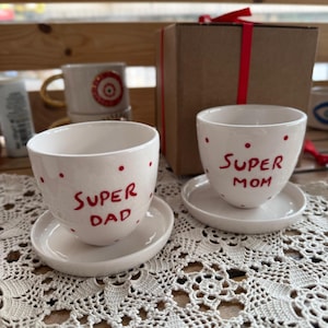 Luxury Handmade Super Dad Mug with Subtle Super Mom Detail – Elegant Ceramic Father’s Day Gift – 250 ml Artisan Coffee Cup