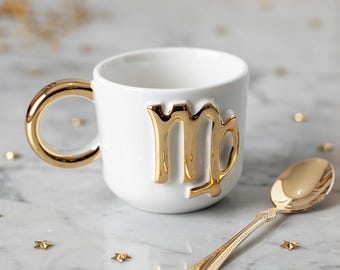 Handmade Zodiac Mug – 24K Gold Astrology Ceramic Cup