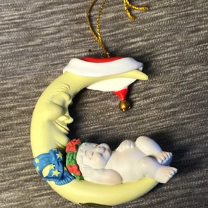 Vintage - 1997 - Dreamsicles Sleeping Baby - Angel - Crescent Moon - Cherub-  Christmas Ornament