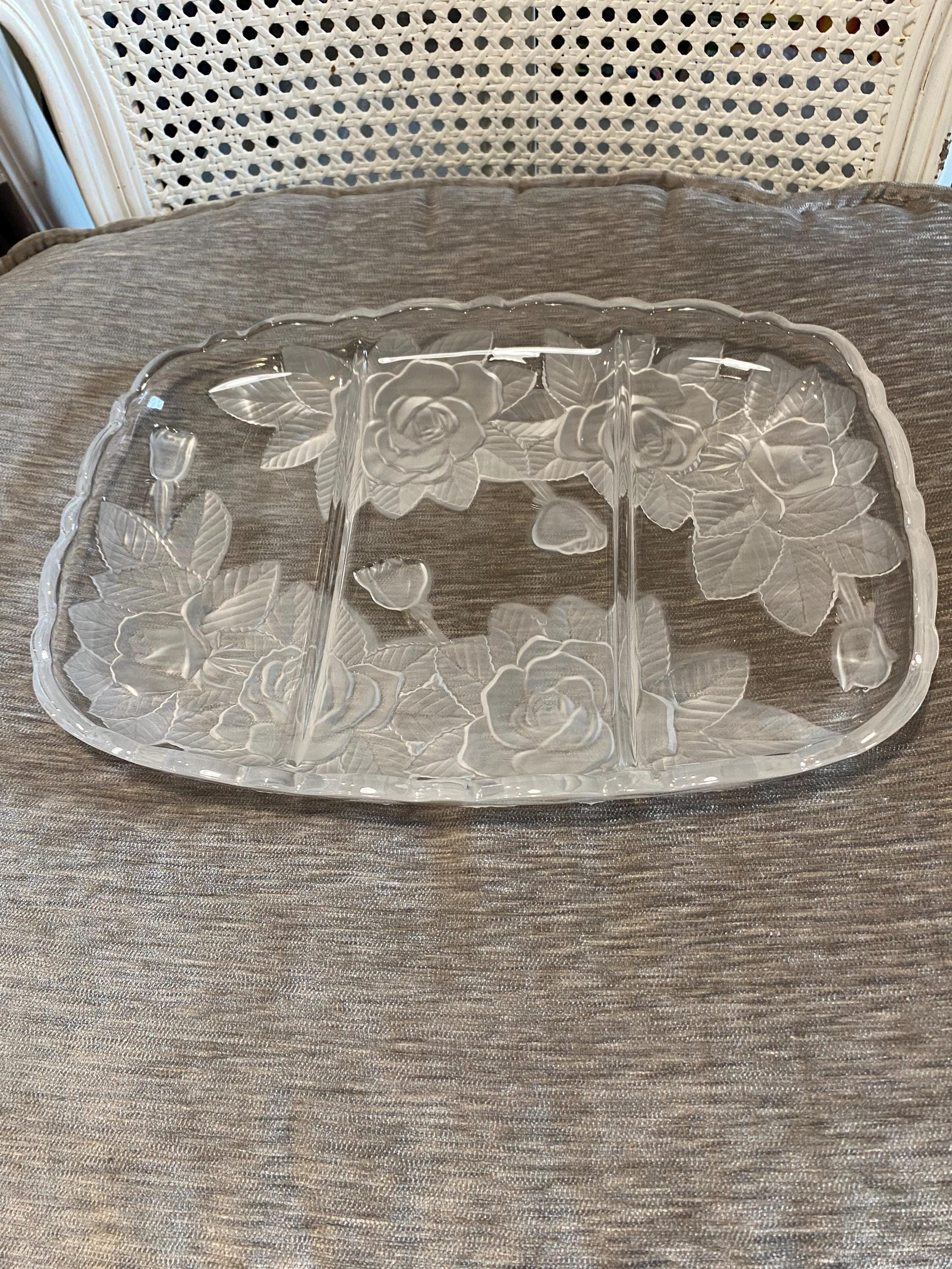 三笠様 Vintage Mikasa Lead Crystal Serving Platter: Winter Rose