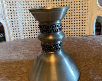 Vintage Wood and Cast Iron Candle Holder – Cherry Wood Base, Holds 2-3" Pillar Candles