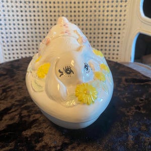 Vintage -Egg Shaped - Candy/Nut/Trinket Dish - Baby Bunny Wearing Diaper - Perfect Trinket Dish for Baby’s Room or Easter/Spring Candy Dish