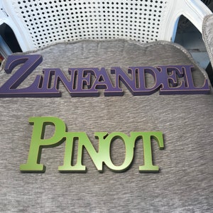 Vintage - Wood Cut Out - Wine Decor - Green &quot;Pinot&quot; - Purple &quot;Zinfandel&quot; - Bar Decor - Kitchen Decor - Entertaining - Gift -Restaurant Decor