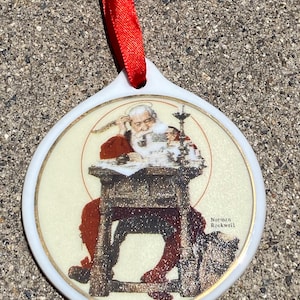 Vintage 1999 - Norman Rockwell Porcelain Ornament - Santa Reading Letters - J.C. Penny