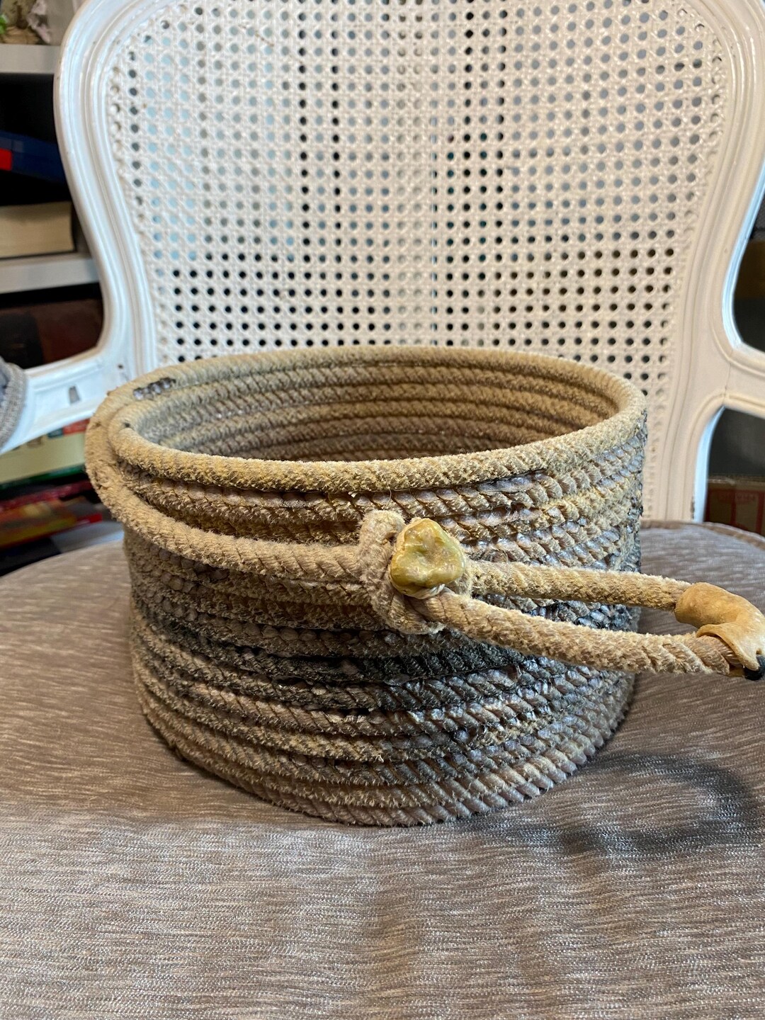 Vintage 1990's lasso Roper's Western Rope Basket plant Holder open ...